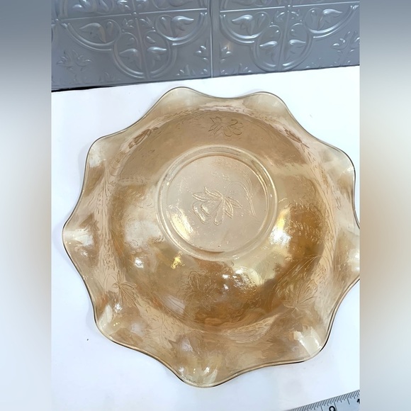 Vintage Jeannette Floragold Louisa Carnival glass bowl ruffled edge c. 1950 - Picture 5 of 5